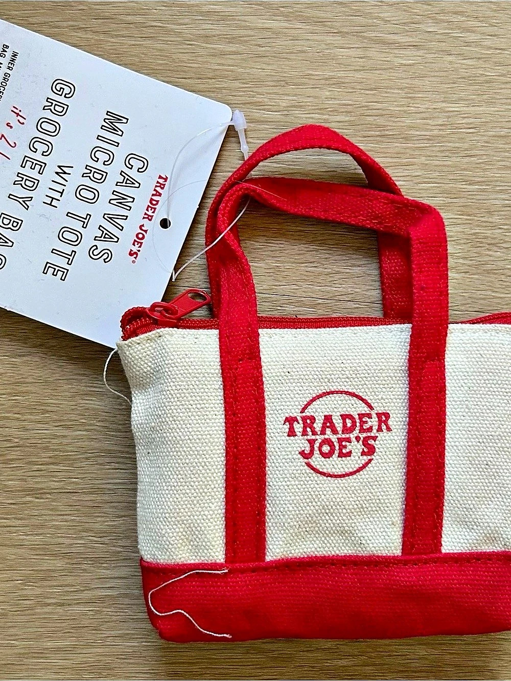 Trader Joe’s Mini Canvas Tote Bag – Red & Cream